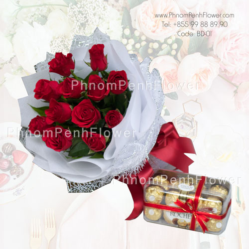 12 Red rose bouquet with chocolate
