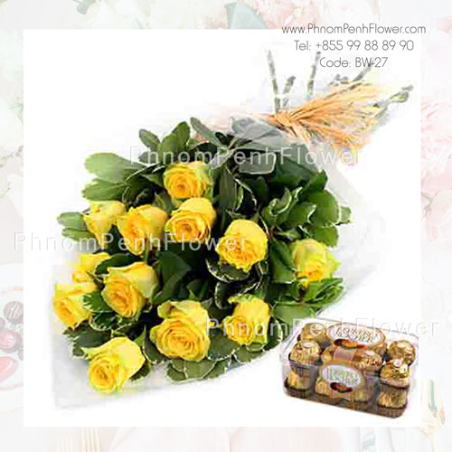 A Dozen yellow roses bouquet with Chocolate – BW-27