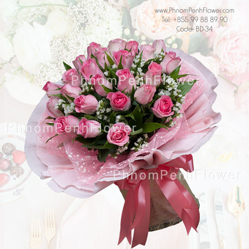 Bouquet of two dozen pink roses -BD-34