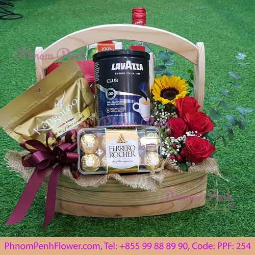 Gifts box with wine & Flowers - PPF-254