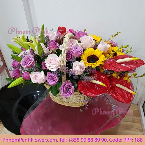 Mixed Cut Flowers Basket PPF-188