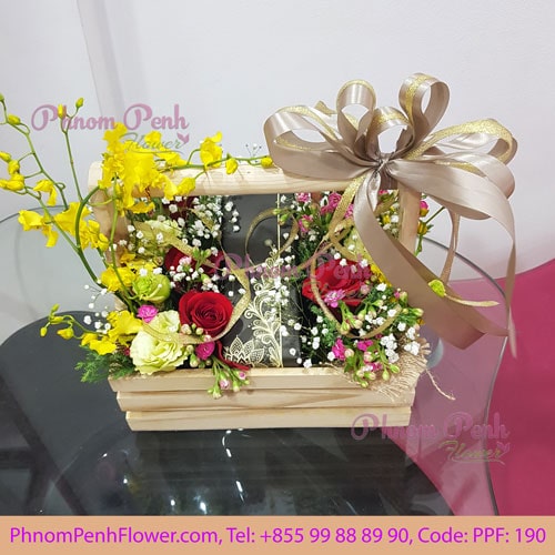 Orchid with rose basket - PPF-190