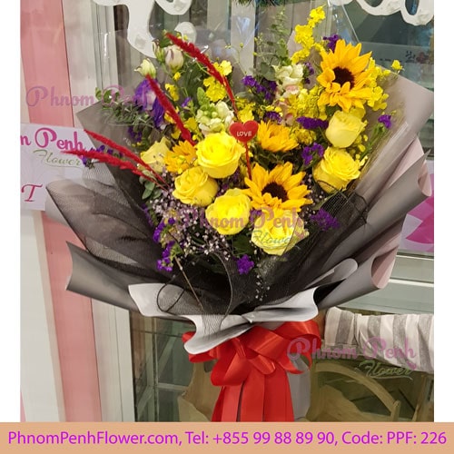 Sunflower with yellow rose bouquet - PPF -226