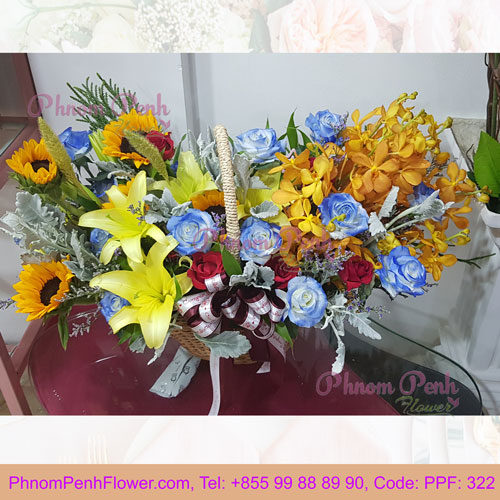 PPF-322 Mixed cut flower basket of lily, rose & orchid