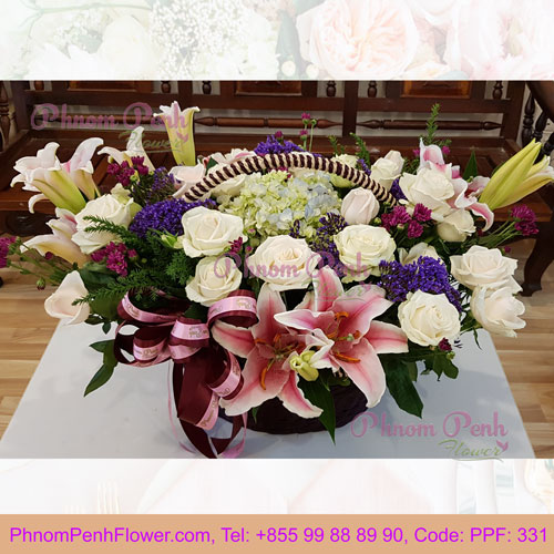 PPF-331 Basket of Pink lily & rose