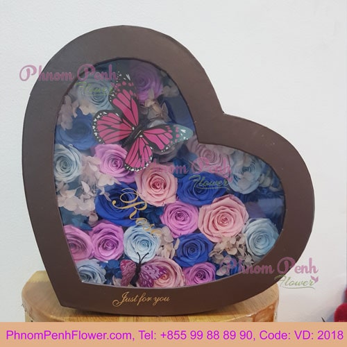 Mixed Preserve rose in heart box - VD - 2018