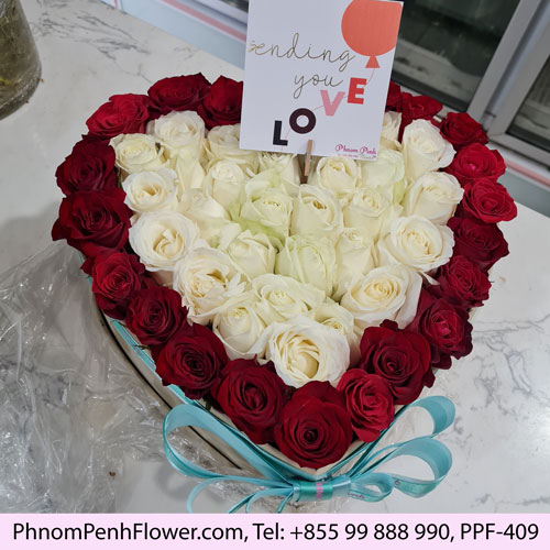 Fabulous Eternal Mixed Pink & White rose in heart box, Let Us Pick The Prettiest One For Your Special Order !! Make someone feel very special and loved with this gift heart box about 50 to 60 premium rose in heart box