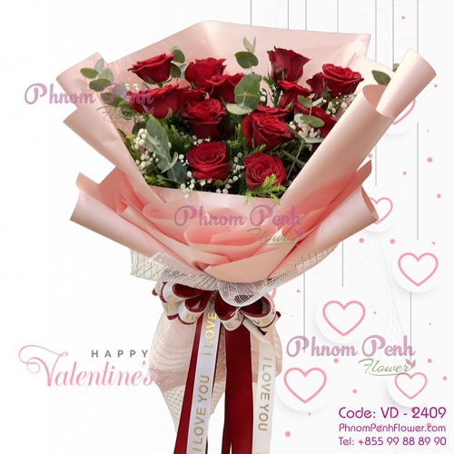 12 red roses bouquet - VD-2409
