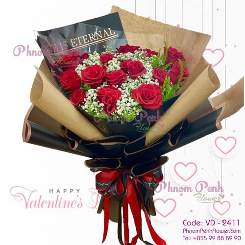 Beautiful 16 red roses bouquet - VD-2411