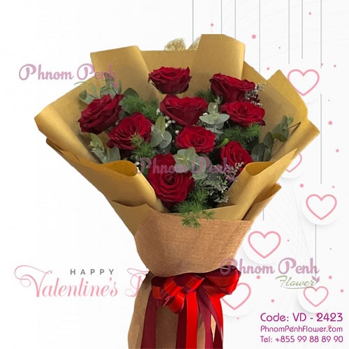 Beautiful 9 red roses bouquet