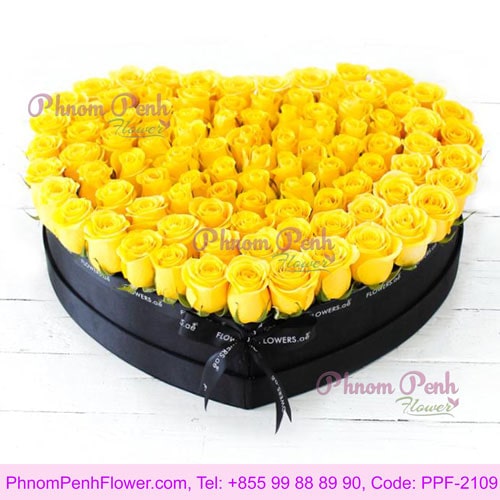 100 Yellow Rose Large Heart shaped Box