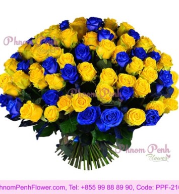 101 yellow and blue roses bouquet