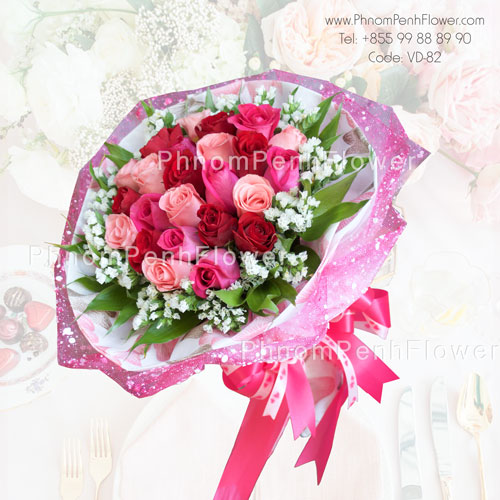 2 Dozen Assorted Spring Roses – VD-82 – Phnom Penh Flower Cambodia