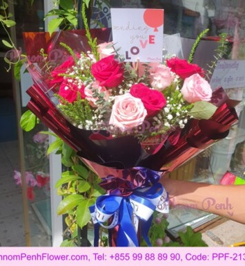 24 Hot & light pink rose bouquet