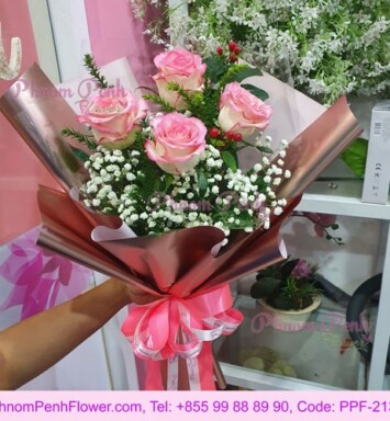 6 Pink Roses bouquet