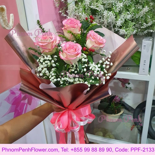 6 Pink Roses bouquet