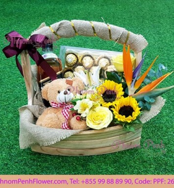 Chocolate & wine gifts with flower