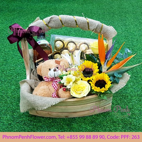 Chocolate & wine gifts with flower