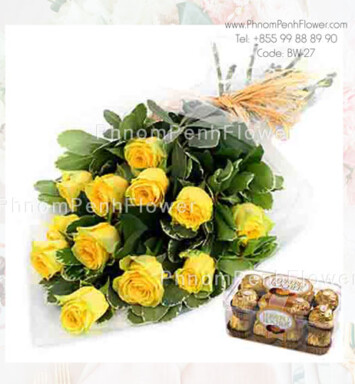 A Dozen yellow roses bouquet with Chocolate