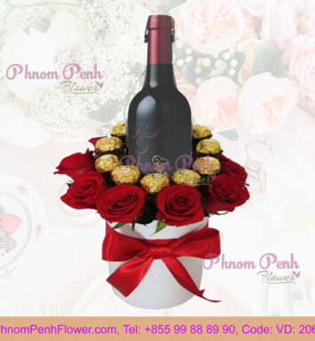 Roses, Red wine and Chocolate Gift Box