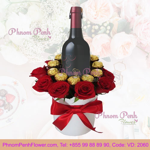 Roses, Red wine and Chocolate Gift Box