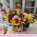 Bright - Red Roses & Yellow Lilies Basket