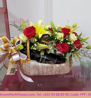 Red Wine & flower gift - PPF -298