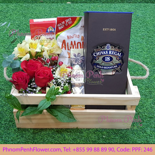 Gifts box with Chivas & Flowers