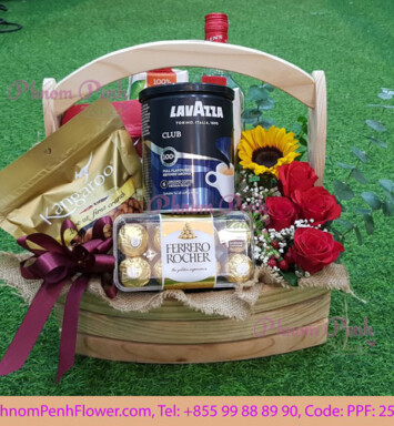 Gifts box with wine & Flowers