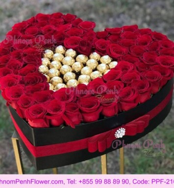 Heart Box with Roses and Chocolate flower box
