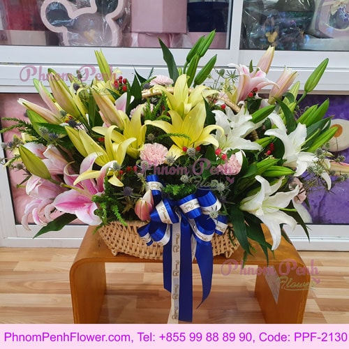 Mixed lily in basket