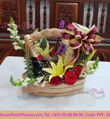 Champagne with flower basket - PPF-295