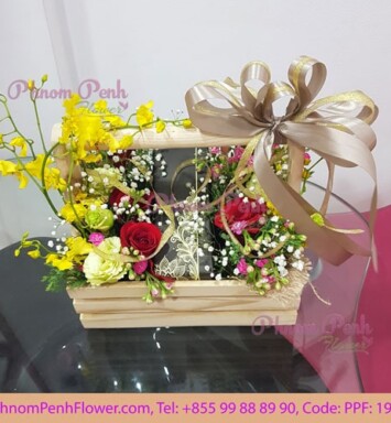 Orchid with rose basket - PPF-190