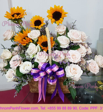 Sunflower mixed rose basket