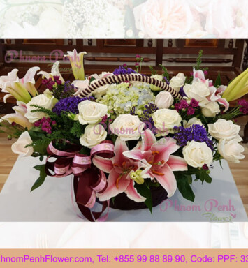 Basket of Pink lily & rose