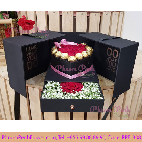 Open my heart box with chocolate & preserved rose