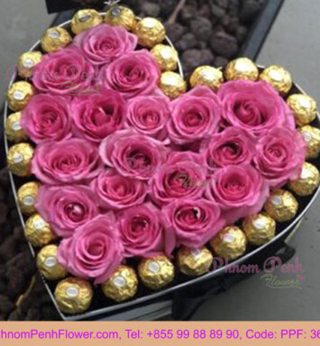 Pink Preserved Roses in a heart box