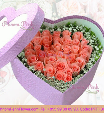 Orange Roses in Heart Box