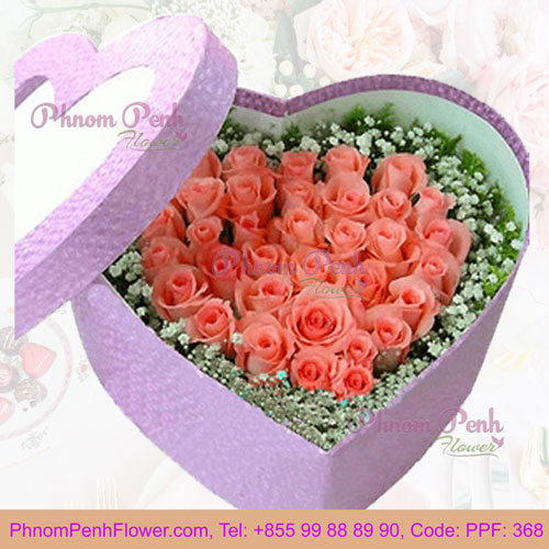 Orange Roses in Heart Box