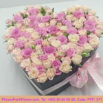 Pink & White rose in heart box