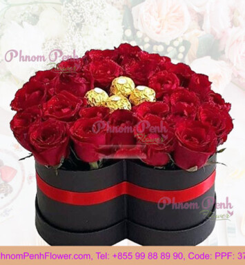 Red Roses with ferrero in heart box