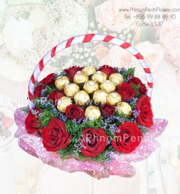 Red Roses Basket with Chocolate