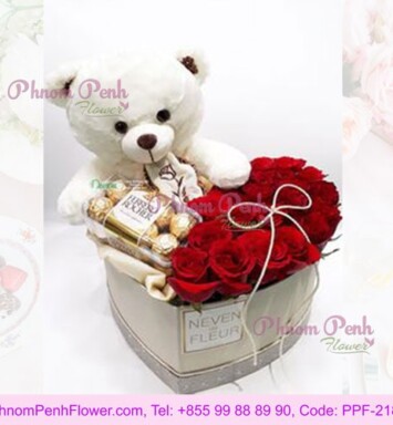 Red Roses Box, Teddy Chocolates as Gift