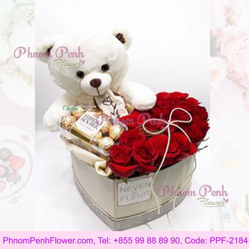 Red Roses Box, Teddy Chocolates as Gift