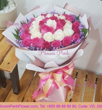 Bouquet of Mixed 36 Pink & White Rose