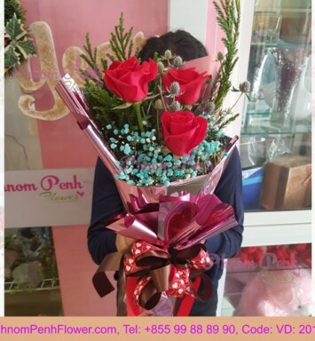 3 red rose bouquet