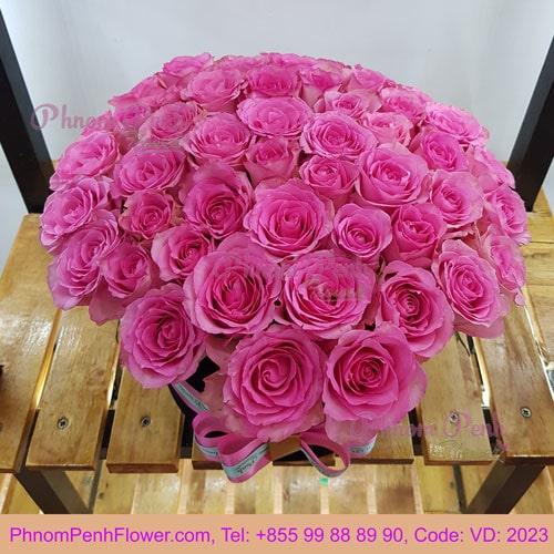 Pink Roses in Round Box - Image 2