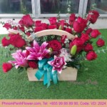 PInk lily & Red Rose basket