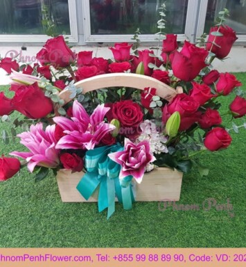 PInk lily & Red Rose basket