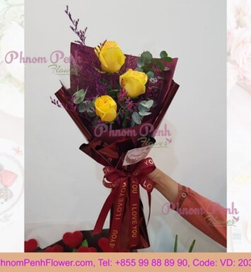 3 yellow rose bouquet